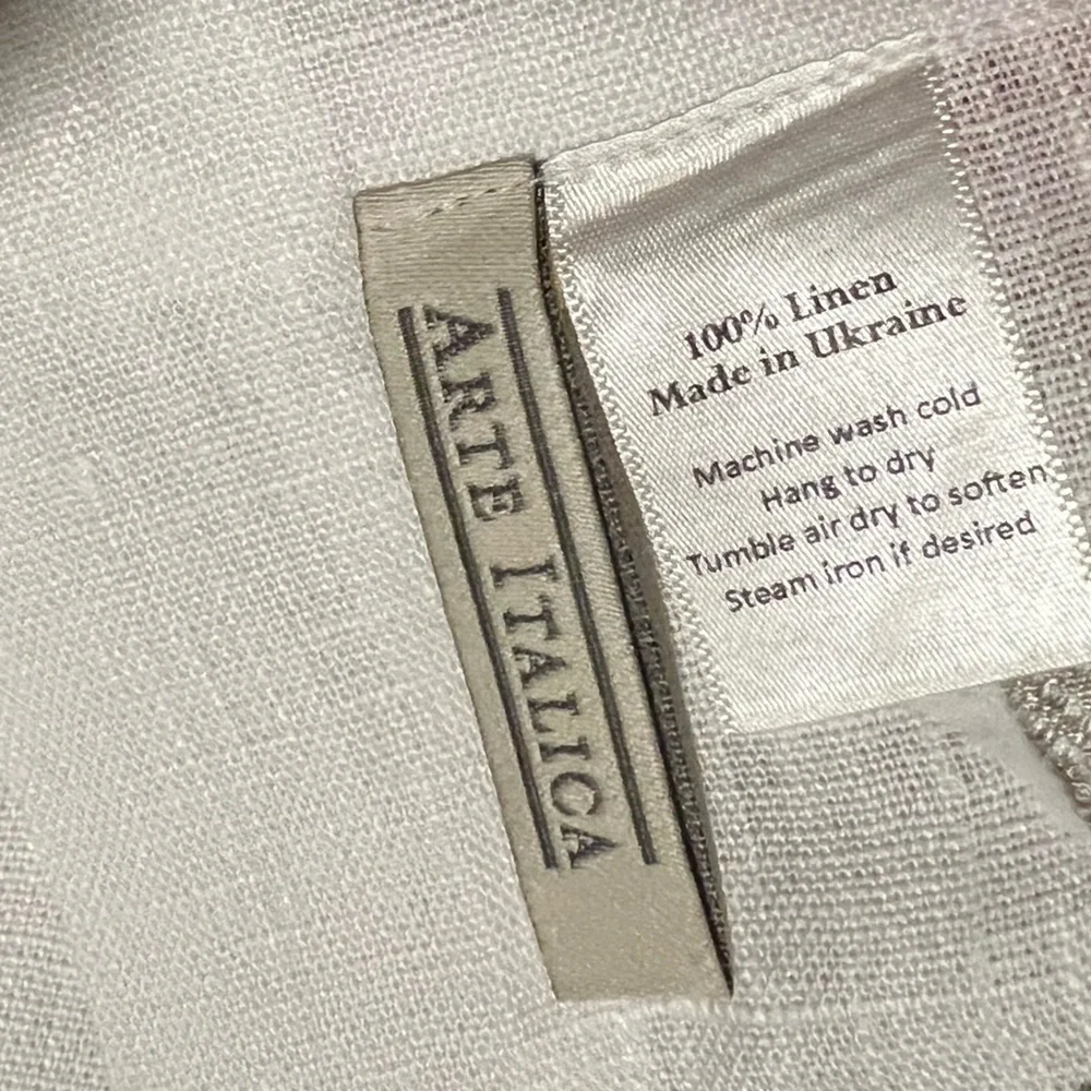 White 100% Linen Square Table Cloth Embroidered Christmas Tree Corners Italian